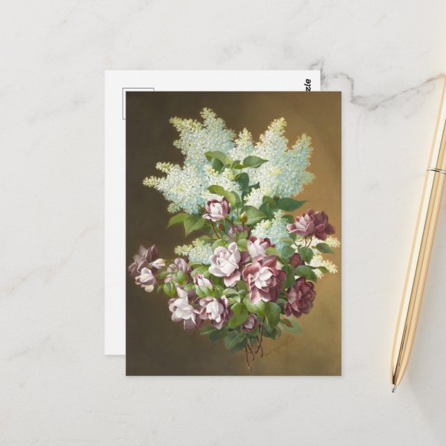 Carte Postale Roses et Lilacs (Devant/Arrière en situation)