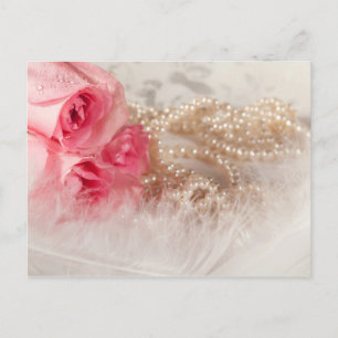 Carte Postale Roses et perles en plumes