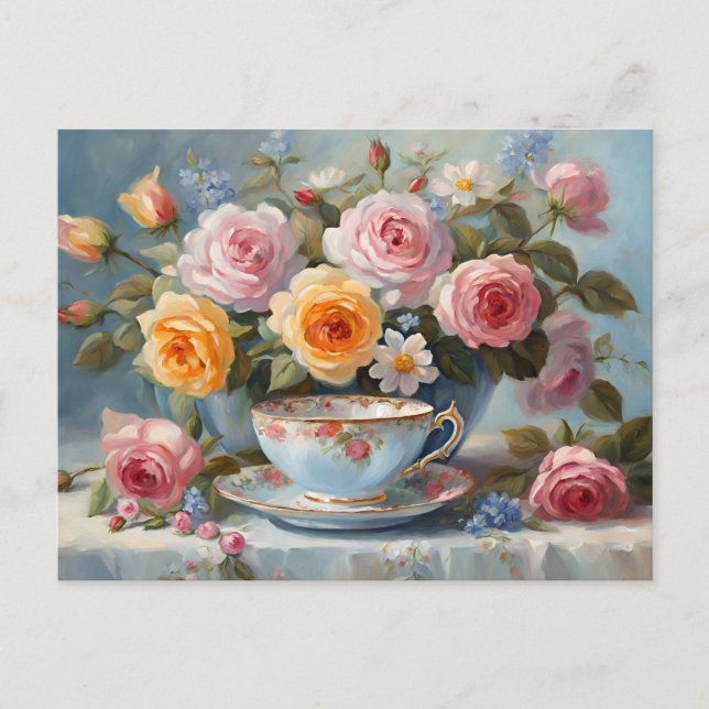 Carte Postale Roses et Teacup (Devant)