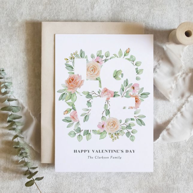 Carte Postale Roses et verdure à l'aquarelle LOVE Saint-Valentin (Créateur téléchargé)