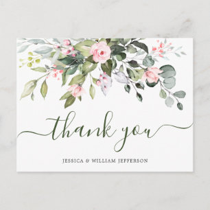 Carte Postale Roses Eucalyptus Rose Pâle Mariage Remerciements