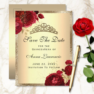 Carte Postale Roses Florales Or Rouge Quinceanera Enregistrer La