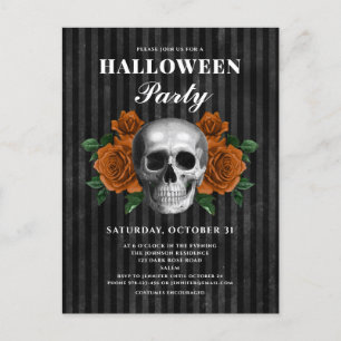 Carte Postale Roses gothiques et fête d'Halloween crâne