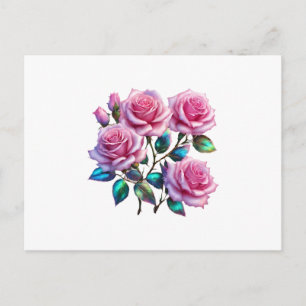 Carte Postale Roses holographiques iridescentes sur tiges