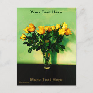 Carte Postale Roses Jaunes Contre Un Mur Vert