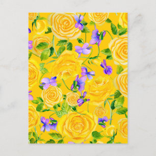 Carte Postale Roses jaunes et violettes Floral