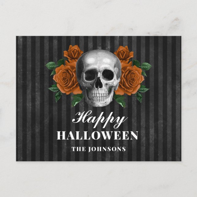 Carte Postale Roses noirs gothiques et crâne heureux Halloween (Devant)