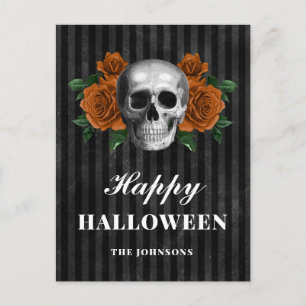 Carte Postale Roses Noirs Gothiques Et Crâne Joyeux Halloween