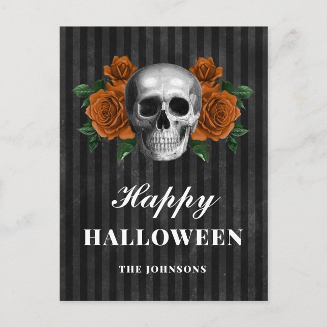 Carte Postale Roses Noirs Gothiques Et Crâne Joyeux Halloween (Devant)
