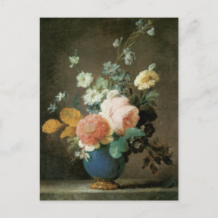 Carte Postale Roses, Ranunculus et autres fleurs dans un Vase Bl