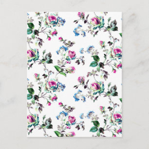 Carte Postale Roses roses et fleurs bleues Design floral