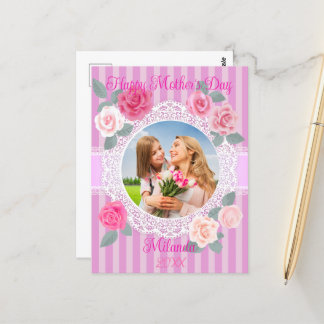 Carte Postale Roses roses joyeuse fête des mères