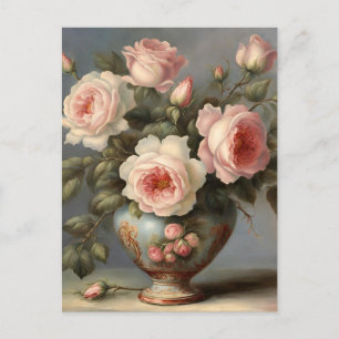 Carte Postale Roses roses roses roses dans un vase 