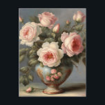 Carte Postale Roses roses thé dans un vase<br><div class="desc">Belles roses roses</div>