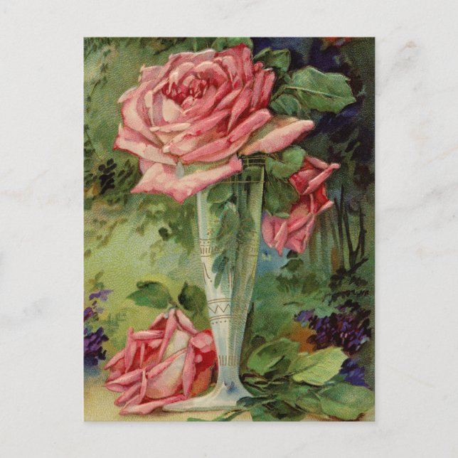 Carte Postale Roses roses vintages (Devant)