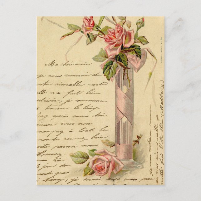 Carte Postale Roses roses vintages (Devant)