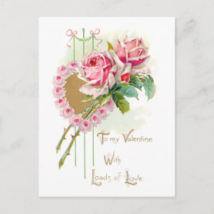 Carte Postale Roses roses vintages Saint Valentin