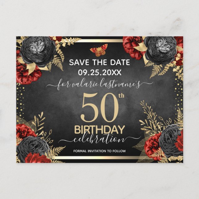Carte Postale Roses Rouge Noires 50e Anniversaire Enregistrer la (Devant)