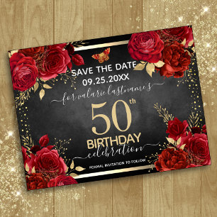 Carte Postale Roses Rouges 50e Anniversaire Enregistrez la Date