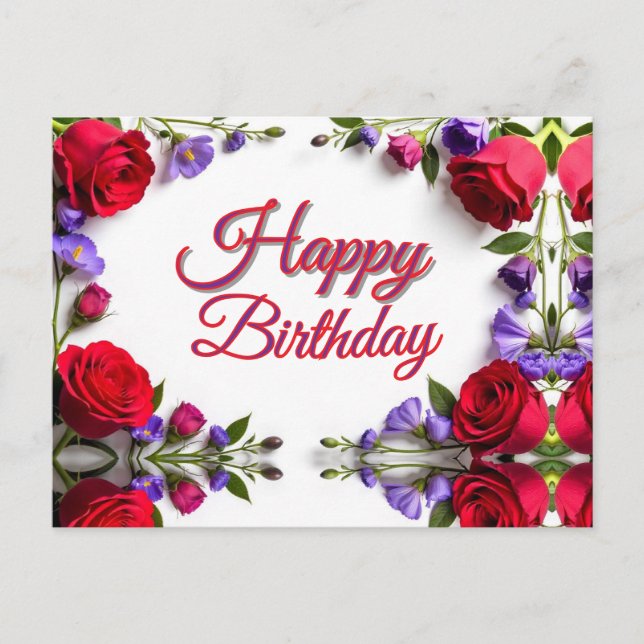Carte Postale Roses Rouges Anniversaire  (Devant)