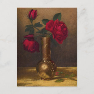 Carte Postale Roses rouges dans un vase japonais, Martin Johnson