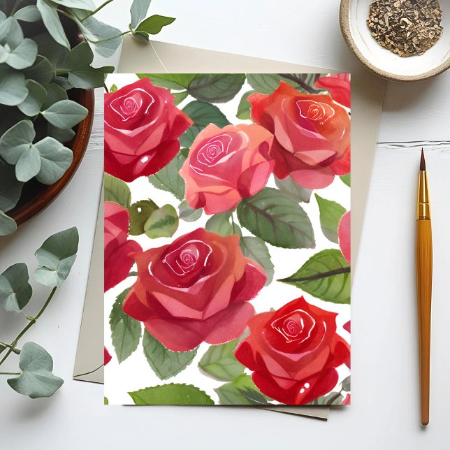 Carte Postale Roses rouges | Elégante aquarelle Rose Floral (Créateur téléchargé)