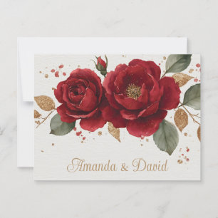 Carte Postale Roses Rouges Élégantes à l'Aquarelle avec Paillett