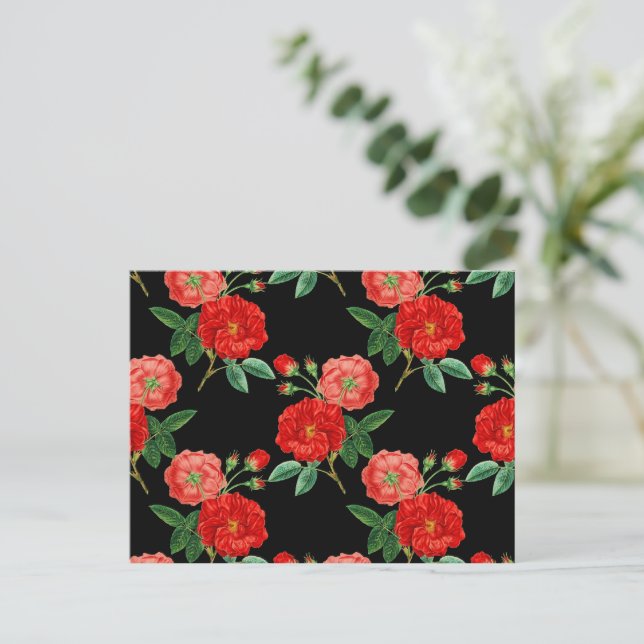 Carte Postale Roses Rouges, Fond Noir, (Debout devant)