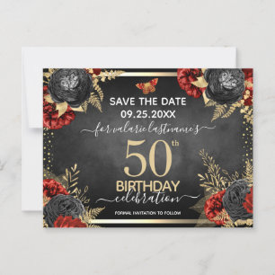 Carte Postale Roses Rouges Noires 50e Anniversaire Enregistrez l