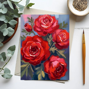 Carte Postale Roses Rouges   Peinture Aquarelle Florale
