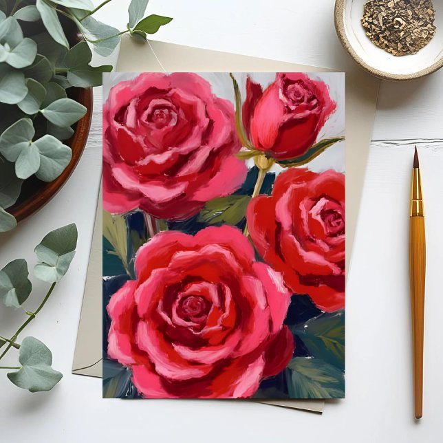 Carte Postale Roses rouges peinture florale (Créateur téléchargé)