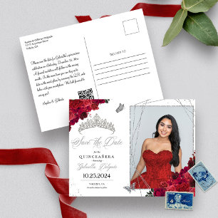 Carte Postale Roses Rouges & Tiare d'Argent Photo de Quinceañera