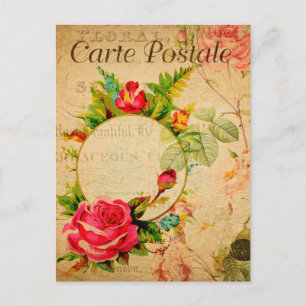 Carte Postale Roses rouges vintages Fleurs florales Français
