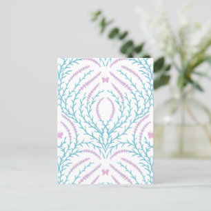 Carte Postale Roses sauvages et papillons /rose/vert pâle/jaune