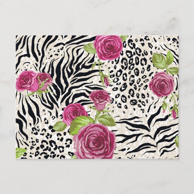 Carte Postale Roses sur Motif animal (Devant)