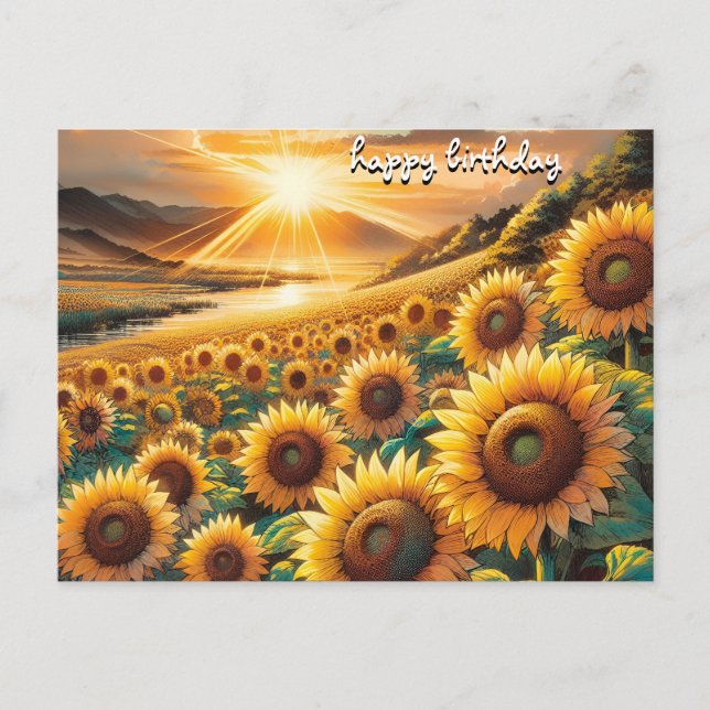 Carte Postale Roses tournesol rétro vintage joyeux anniversaire (Devant)