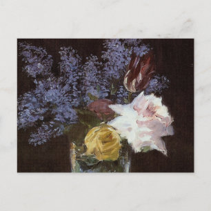 Carte Postale Roses, Tulipes, Lilacs dans un Vase Crystal - Cart