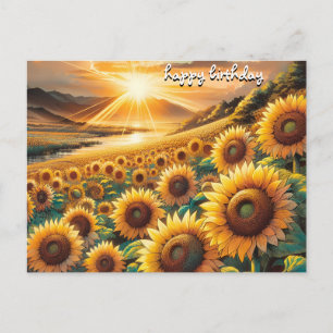 Carte Postale Roses vintage rétro joyeux anniversaire tournesols