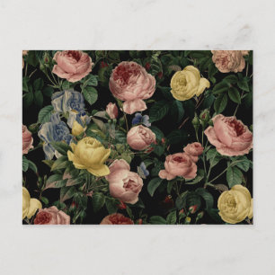 Carte Postale Roses vintages de fleurs et Iris Motif-rêves sombr