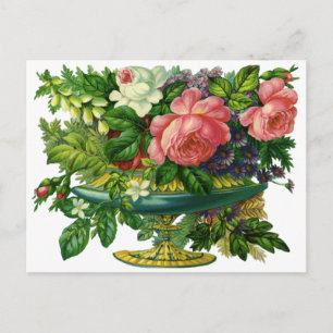 Carte Postale Roses vintages florales roses, Vase de fleurs