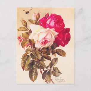 Carte Postale Roses vintages romantiques victoriennes rouges et 