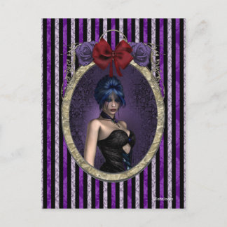 Carte Postale Roses violets Cameo Goth Steampunk Pinup
