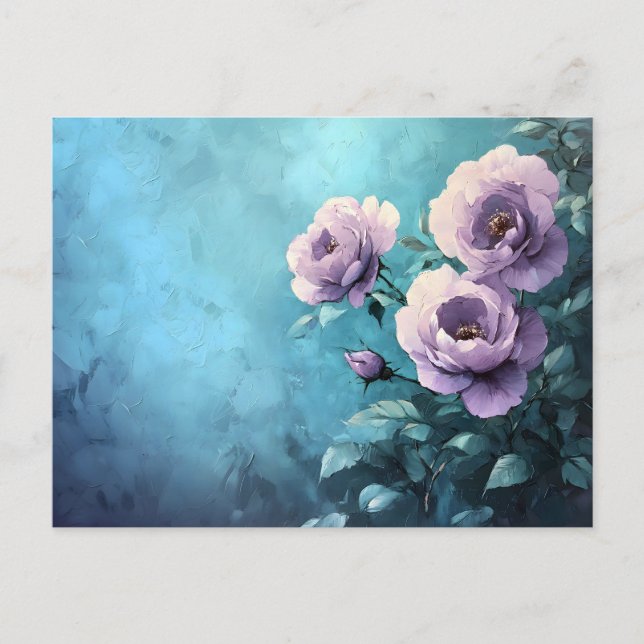 Carte Postale Roses violets sur Turquoise (Devant)