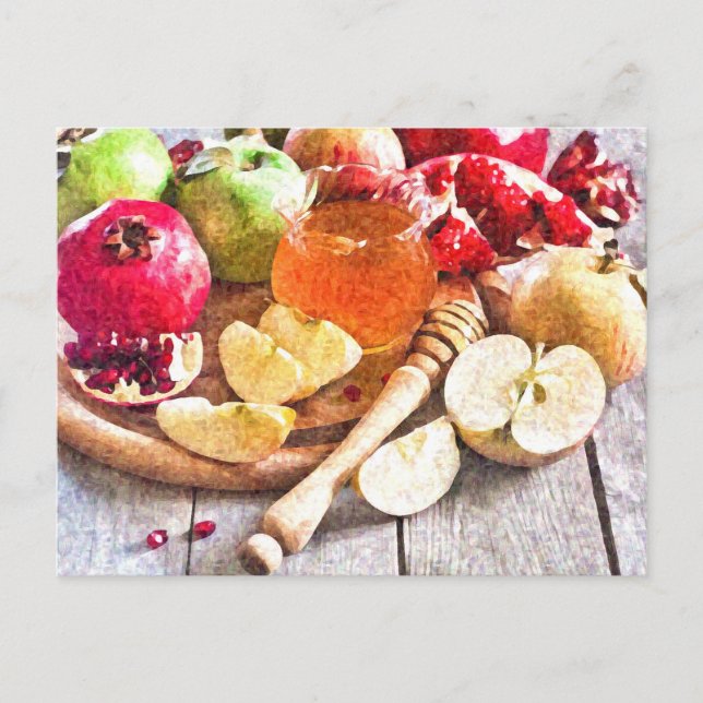 Carte Postale Rosh Hashanah Watercolor Apples and Honey (Devant)