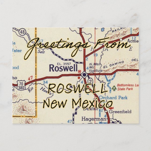 Carte Postale Roswell Nouveau-Mexique Vintage (Devant)