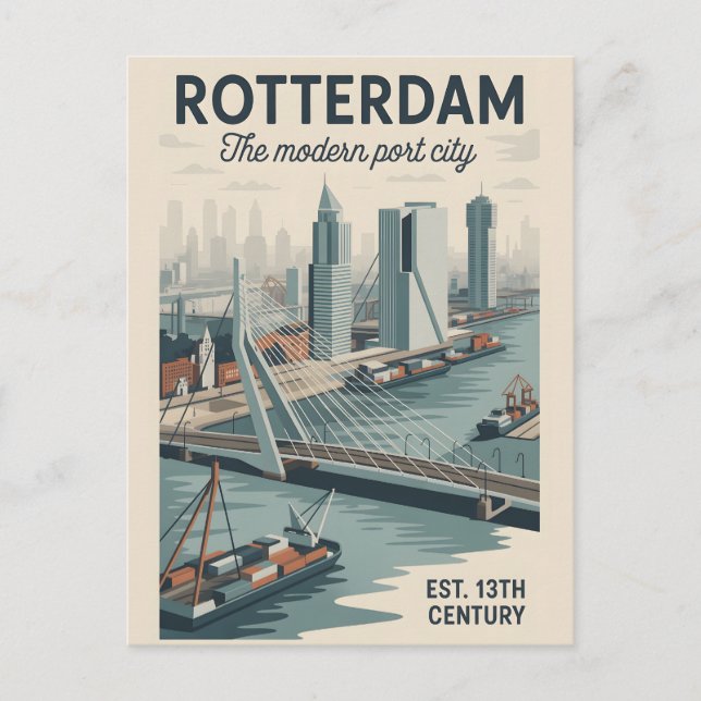 Carte Postale Rotterdam Pays-Bas Skyline Rétro Voyage (Devant)
