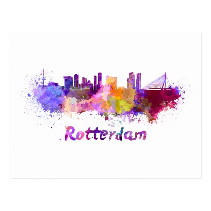 Carte Postale Rotterdam skyline in watercolor  Zazzle fr