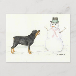 Carte postale Rottweiler and Snowman Dog Art