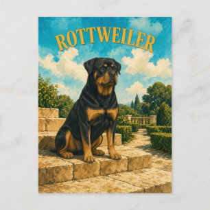 Carte Postale Rottweiler, Art Chien à l'aquarelle vintage