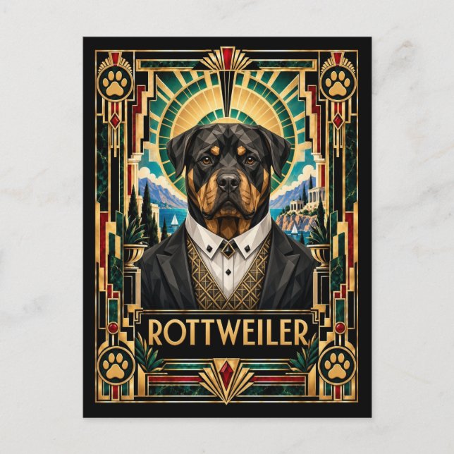 Carte Postale Rottweiler, Chien Art Déco (Devant)